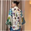 Casual Women's Print Shirt Lantern Sleeve Turn-down Collar Female Shirts 2023 Fashion Cartoon Lady Top Street Print Temperamental Shirt Women