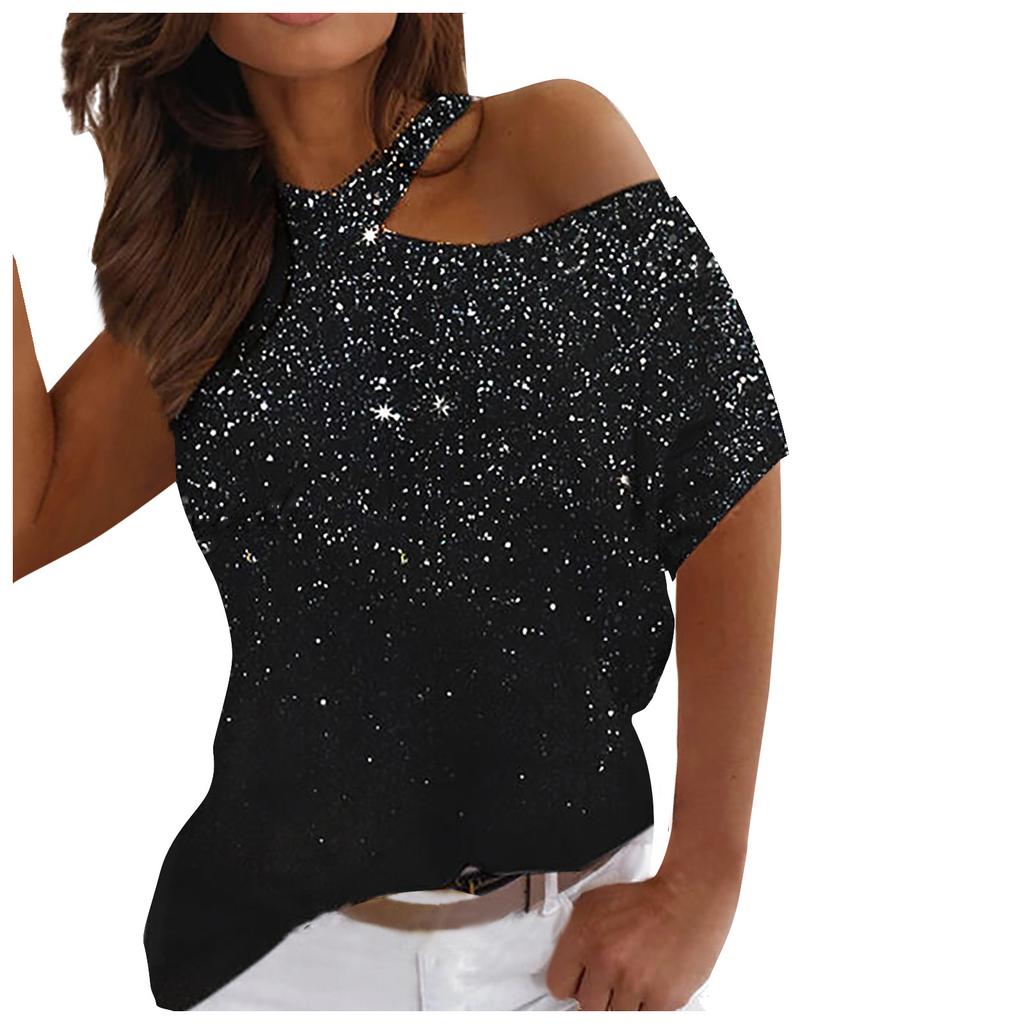 Women's Fashion Tie-dyed Print Loose Shoulder Casual Short Sleeve Casual Top