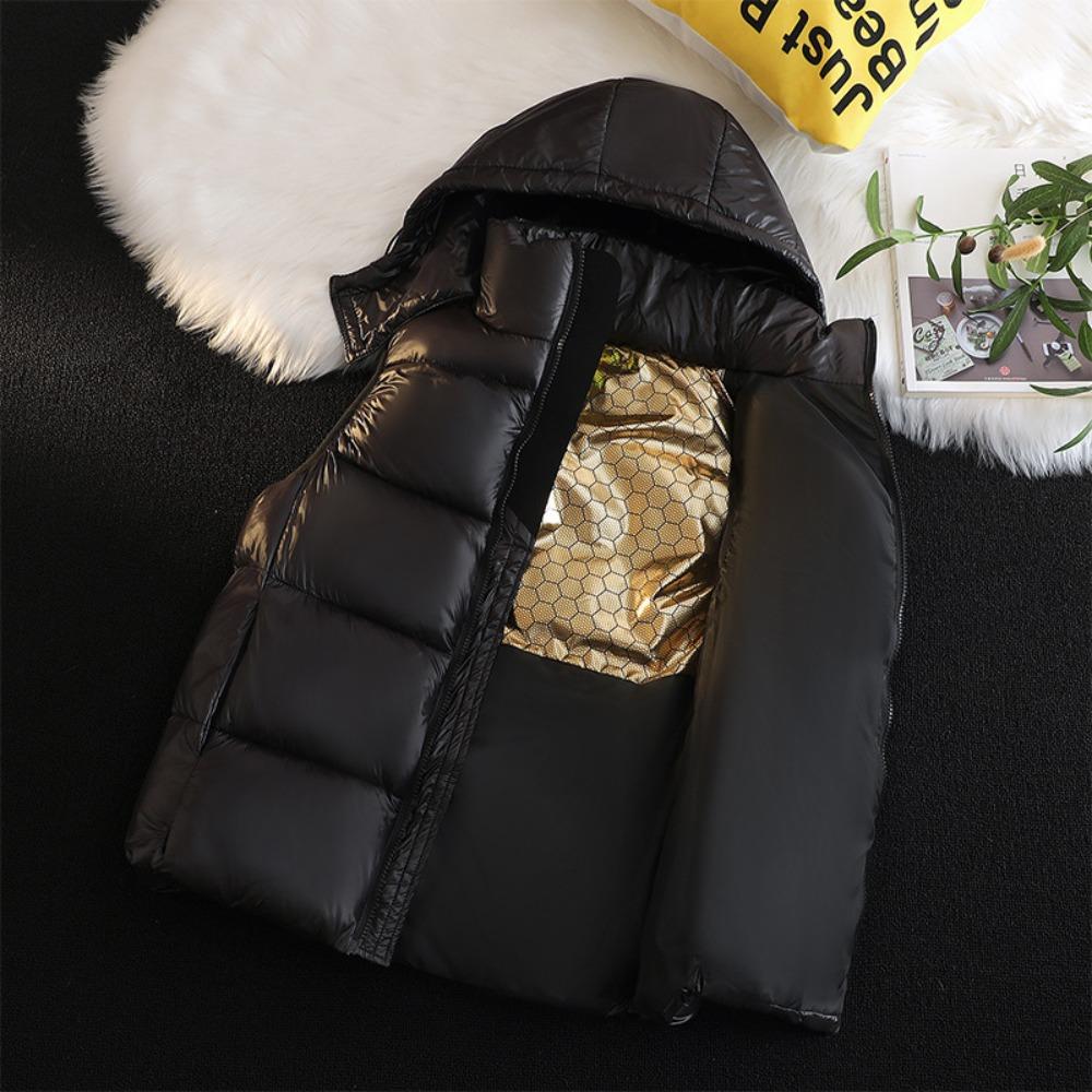 Black Gold Vest for Men In Winter, Thick and Cold Resistant, Wearing Down Cotton Vest, Loose Oversized Jacket