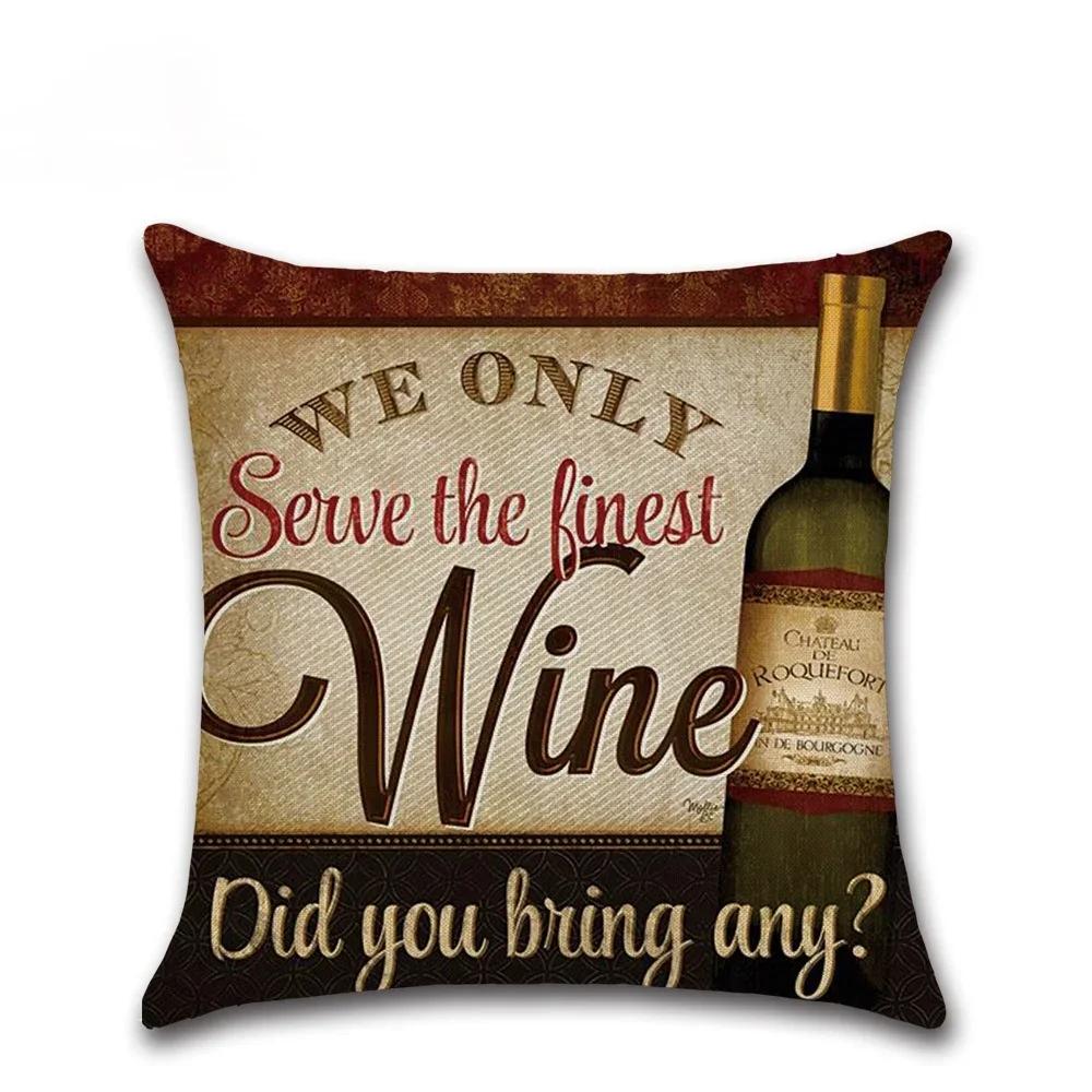 Vintage Beer Bottle Cartoon Pillow Case Alphabet Beer Printed Throw Pillow Vintage Home Decorative  Linen Cushion Cover