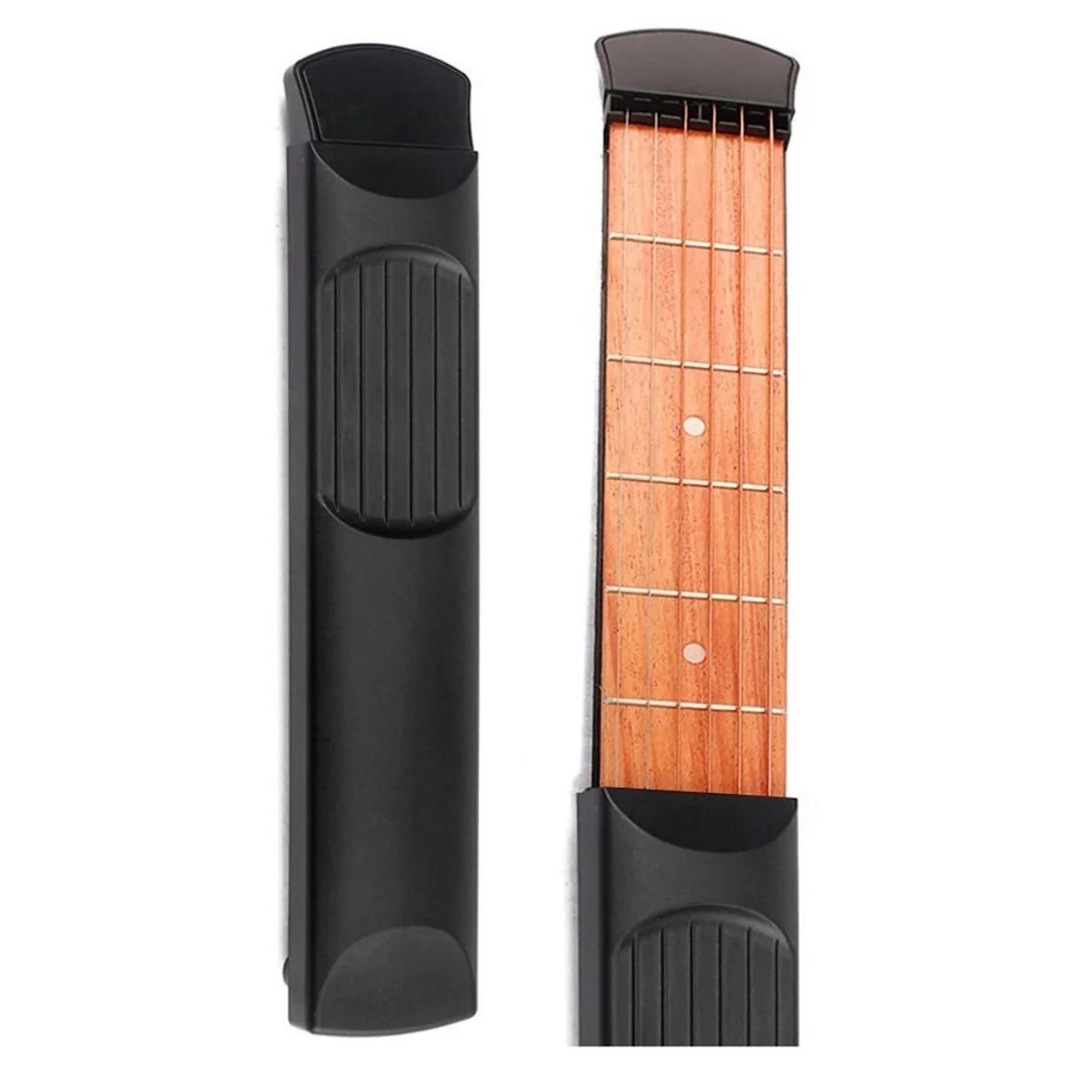 

New 6 String 6 Fret Portable Pocket Guitar Chord Trainer – Sapele Wood Neck Practice Tool For Beginners, Black