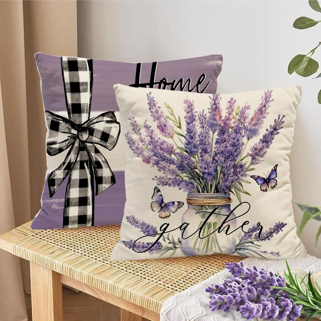 Spring Home Sweet Home Throw Pillow Covers 18 X 18 Inch Bless This Home Purple Lavender Floral Butterfly Mason Jar Pillow Case Farmhouse Seasonal