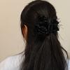 Korean Polka Dot Feather Hair Claw for Women - High-End Mesh Flower Hairpin Accessory