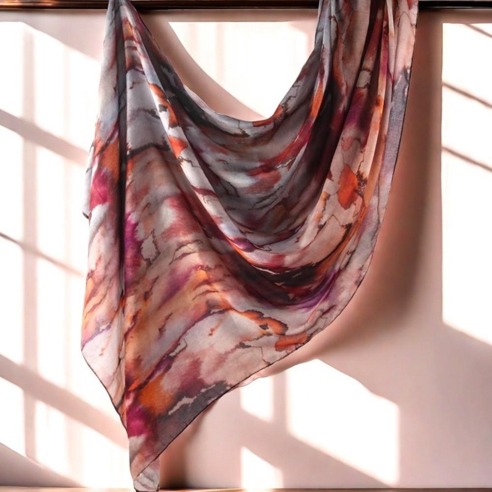 Breathable Watercolor Painting Scarf Elegant Headscarf Colorful Satin Scarf  Party