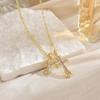 Double Cross Pendant Necklace Couples Titanium Steel Charm With Colored Cubic Zirconia Gold Rose Chain