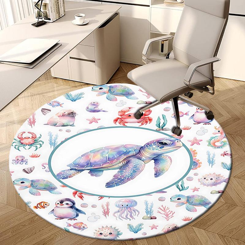 1PC Sea animals Ocean life Non-Slip Floor Round carpet, Office, family, bedroom, Large Area Rug Indoor Rugs,  Durable Polyester-L0397