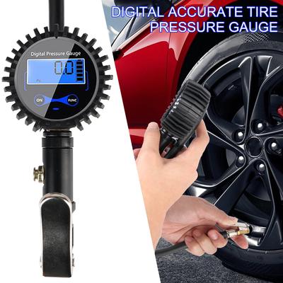 Aluminum Alloy Universal Air Line Clip-on Tyre Pump Tire Pressure Inflator Gauge LCD Digital Inflation Monitoring Manometer
