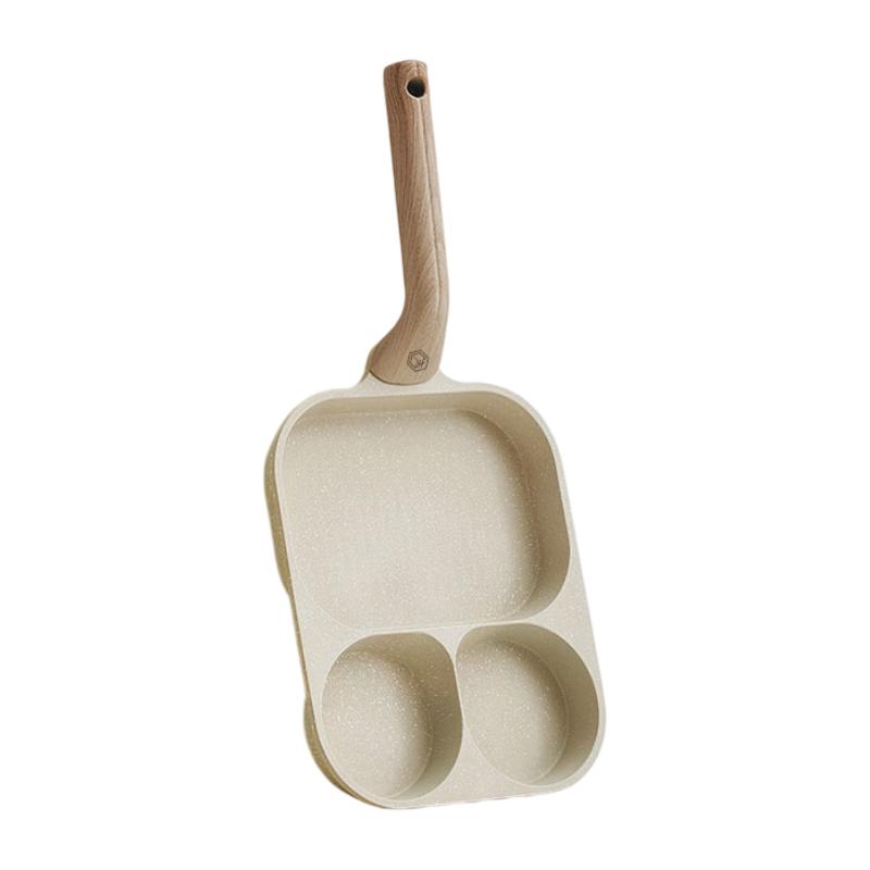 

JD Original Breakfast Pan, Multifunctional Egg Frying Three-In Non-Stick Flat Bottom Pan with Maifan Stone Color And Silicone Oil Brush бежевий