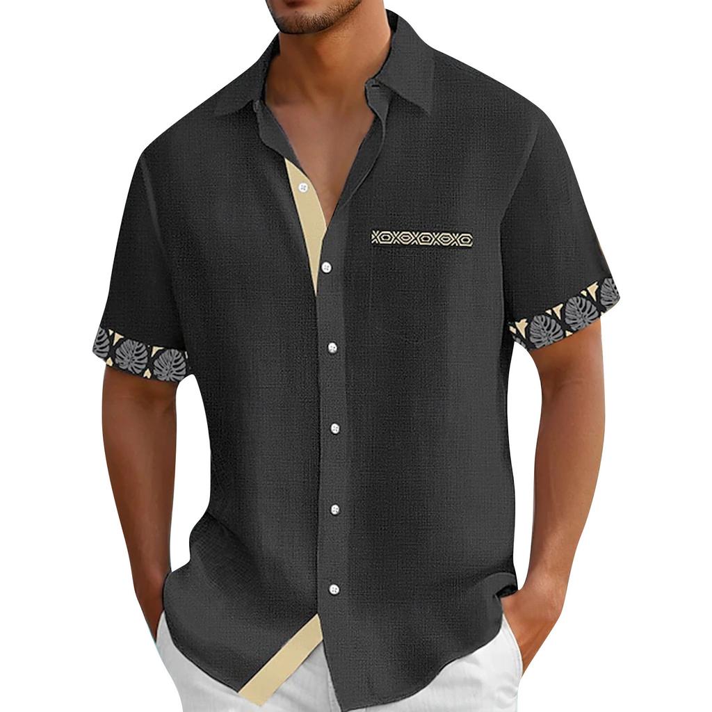 Vintage Button Down Bowlingskjorter for menn Kortermet sommerstrandskjorte