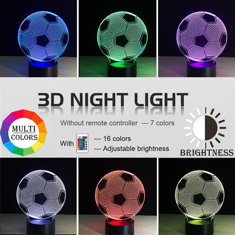Night Led 3d Light Football Desk Lamp Illuminating Lights 7 Color Remote Gift