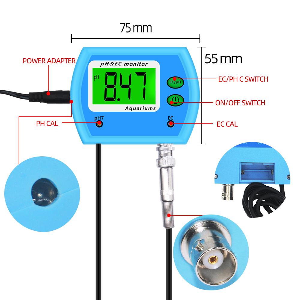 Online pH / EC Monitor Meter Acidometer 2 in 1 PH EC Meter For Aquarium Multi-parameter Water Quality Monitor EU Plug