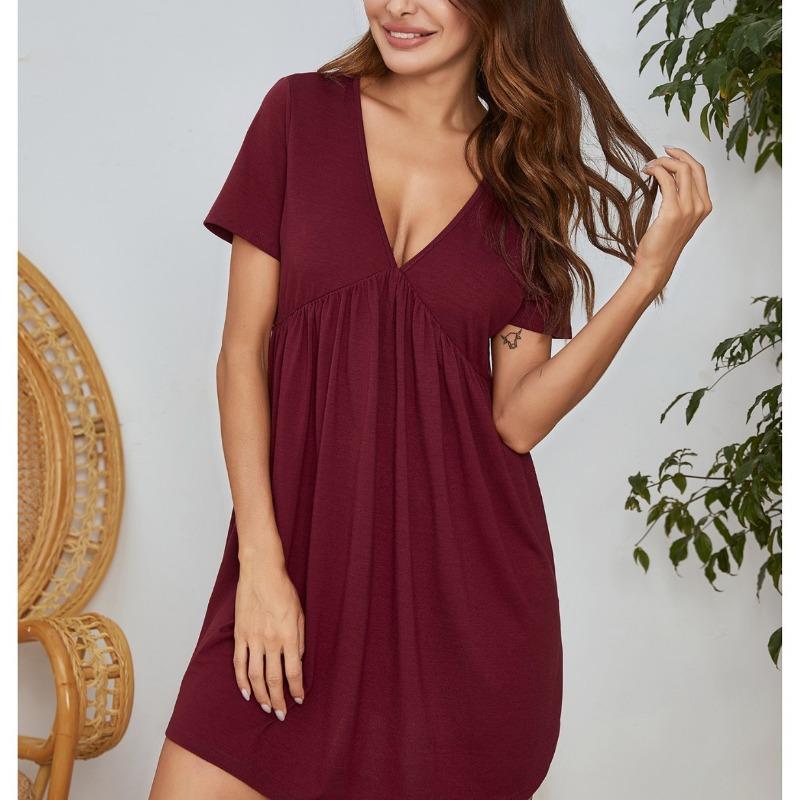 Summer Large Size Nightdress Women's Home Wear Pajamas Short-sleeved V-neck Large Size Nightgowns