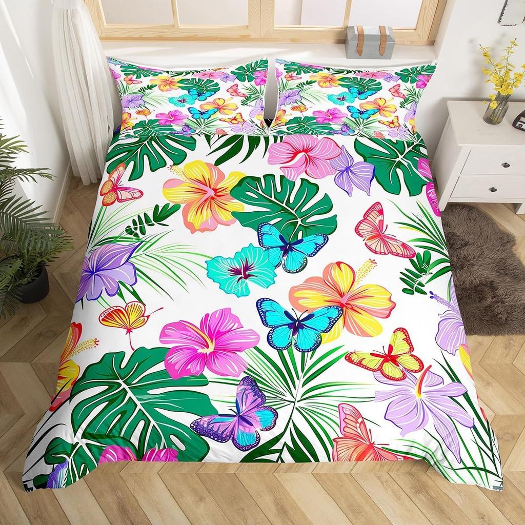 Palm Leaves Bedding Set Queen Full Twin Tropical Leaves Duvet Cover For Boys Girls Tropical Botanical Floral Comforter Cover