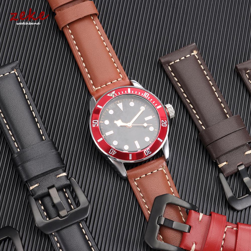 Handmade Cowhide Watch Band 18mm 20mm 22mm 24mm Vintage Top Grain Genuine Leather Watch Strap Business Replacement Bands for Men