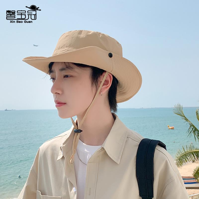 9255 Summer Outdoor Big Brim Sun Hat Waterproof Quick-drying Simple Bucket Hat Men's Mountaineering Fishing Sun Protection Hat