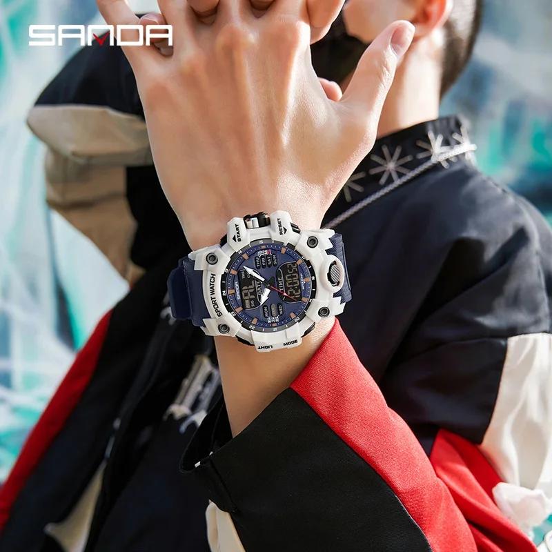 SANDA 6126 Digital Clock Dual Display Men Watches Waterproof Sports Watch Military Man Alarm Stopwatch Quartz Wristwatch Male