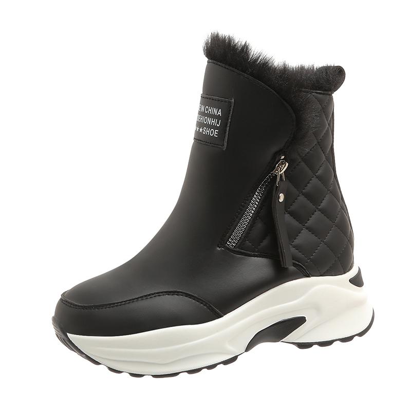 

Мода 2025Женские ботильоны Теплые с флисом Толстая подошва Зимние сапоги для снега Модные ботинки на танкетке с боковой молнией Уличные кроссовки Botas Mujer 35 чёрный