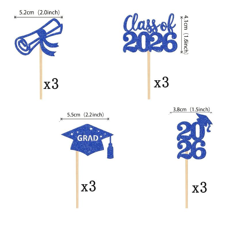 12Pc Class Of 2026 Graduate Cake Topper Mortarboard Congrats Graduation Cupcake Topper Party Baking Supplies Dessert Decoration