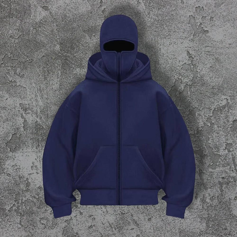 Autumn and Winter New Trend Fashion Solid Color Velvet Zipper Double Hat Sweatshirt Couple Harajuku Casual Wear