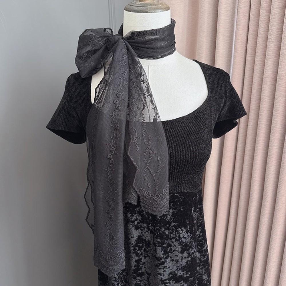 Solid Color Women's Lace Scarf Embroidered Flower Korean Version Scarf Women's Accessory