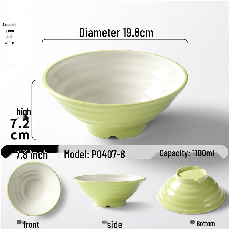 Two-Color Thickened Melamine Noodle Bowl - Large, Threaded Design for Restaurants, Perfect for Noodle Soup, Ramen, and Snail Rice Noodles