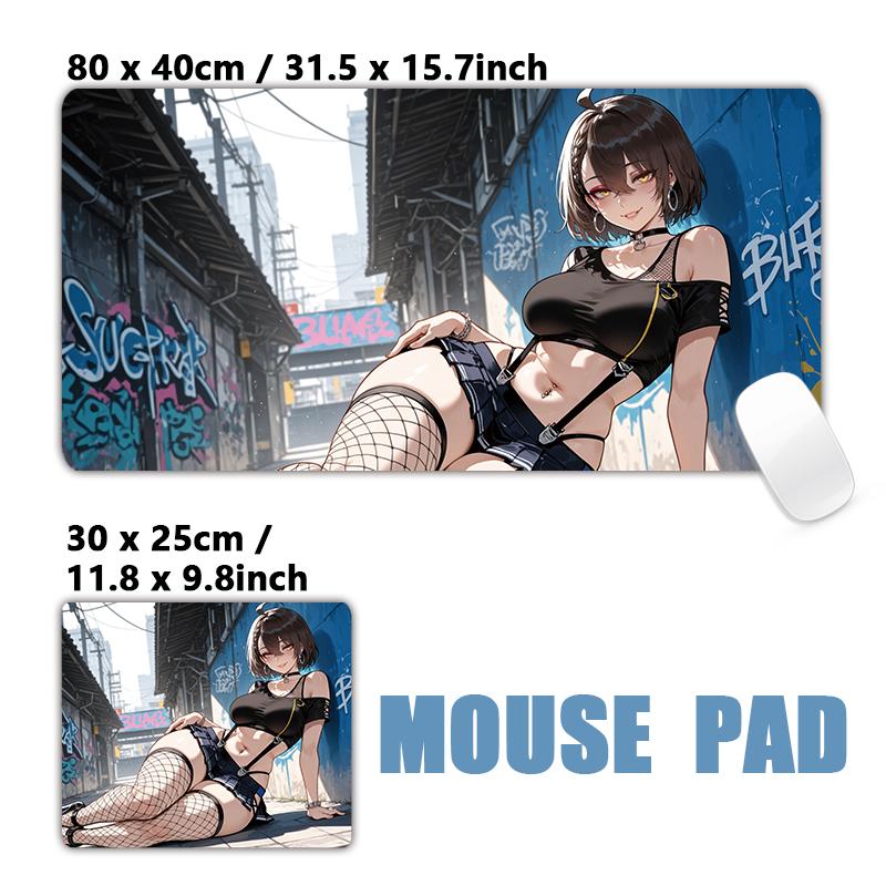 Gaming Mouse PadAntislip Stitched Edges Stylish Urban Anime Girls Graffiti Street Print Gaming Keyboard Mat for Gamers