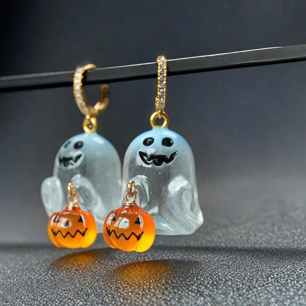 Rhinestone Ghost Ear Studs Cartoon Pumpkin Dangle Earrings Personality Halloween Earrings Girl