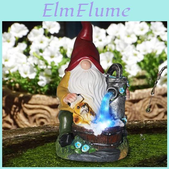 Solar Figurine With Gnome Pumping Light Washing Dog Dwarf Elf Resin Statue
