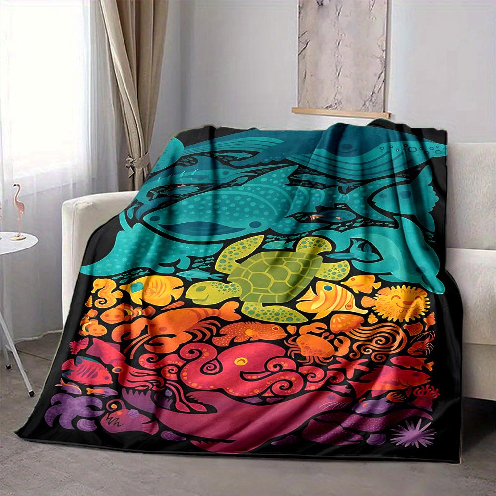 

1pc Ocean Life Print Blanket Lightweight Flannel Throw Blanket For Sofa, Bed, Living Room, Office, Outdoor Travel, Camping 80cmx120cm