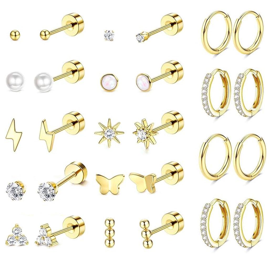 Stainless Steel European-American Style Stud & Hoop Earring Set