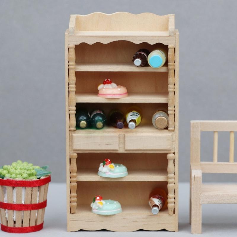 Solid Wood Mini Cabinet Model Dollhouses Accessories For Bedroom Kitchen Living Room Tiny House Decoration Photography Prop