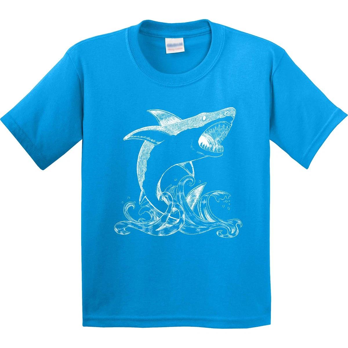 Inktastic Great White Shark Jumping In White Youth T-Shirt Sharks Fish Ocean Ink 140