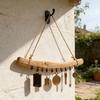 Suport natural pentru bijuterii din lemn de derivație Umeraș de lemn boem cu 10 cârlige Organizator rustic agățat pe perete realizat manual pentru agățat bijuterii, scoici