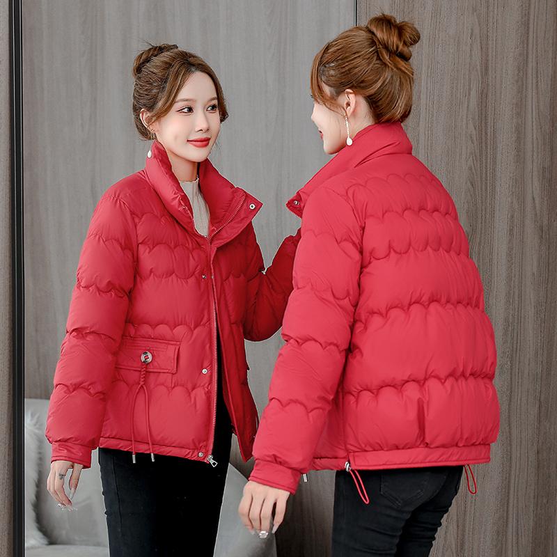 Осень-зима теплая короткая куртка женская однотонная тонкая куртка с воротником-стойкой — фото 16