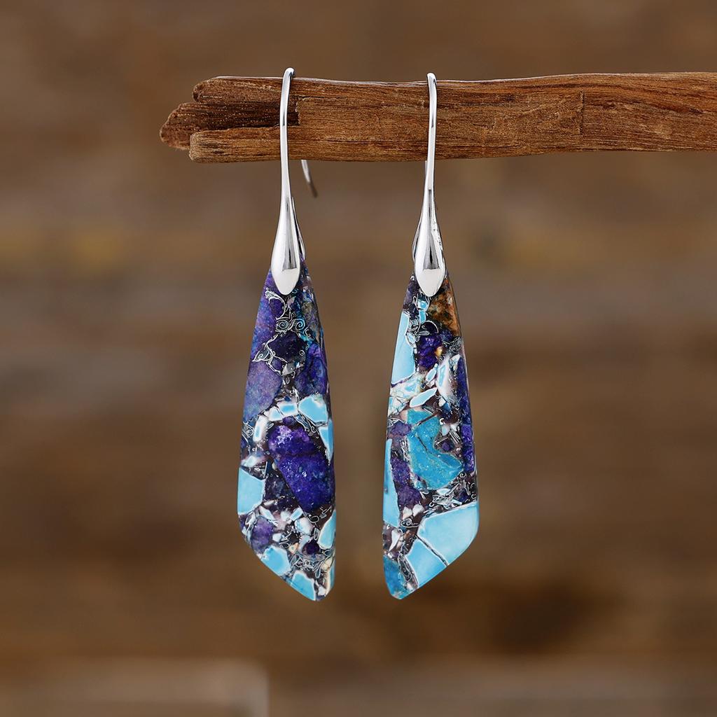 Bohemian Emperor Stone Geometric Pendant Earrings Popular Natural Stone Jewelry