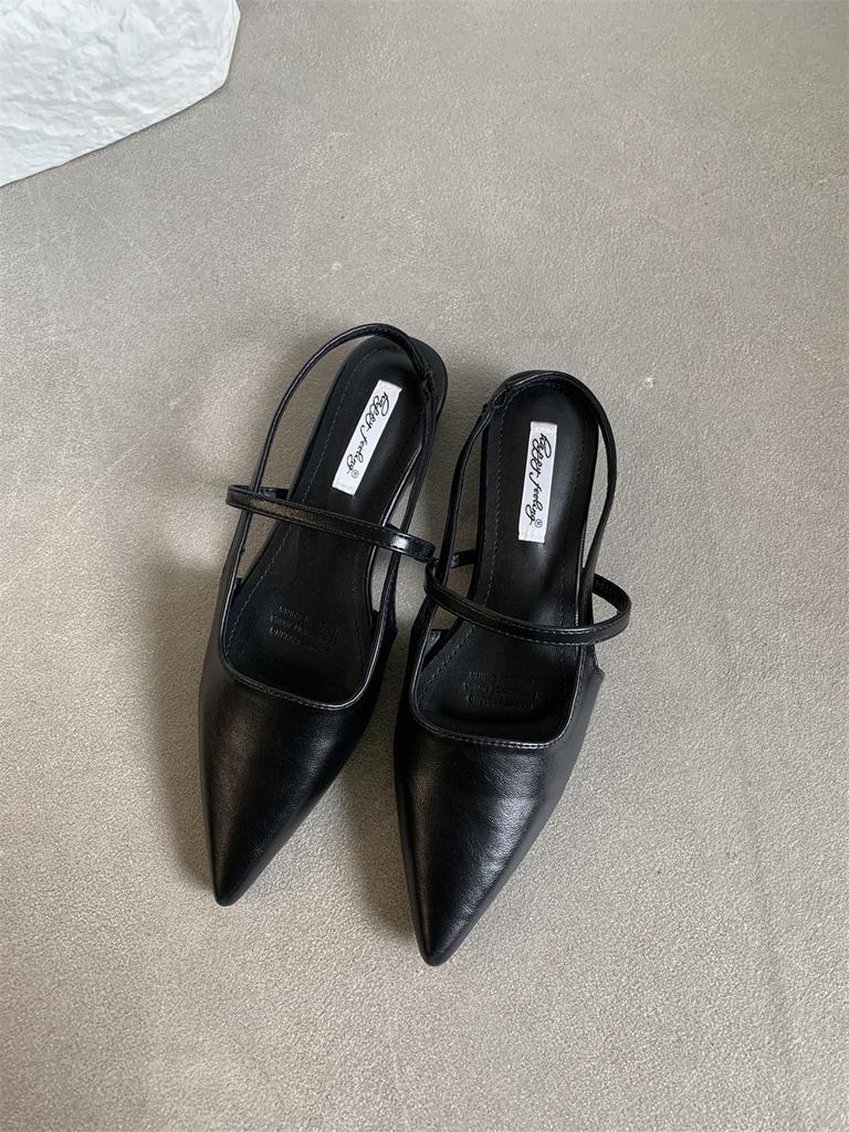 Spring 2025 New Flat-bottomed Bag Head Sandals Soft Leather One-pedal Pointed Head Shallow Mouth Versatile Cool Single Shoes Women's Shoes