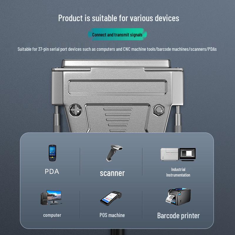 DB37 Gold-Plated 37-Pin Solder Plug Connector with Metal Shell