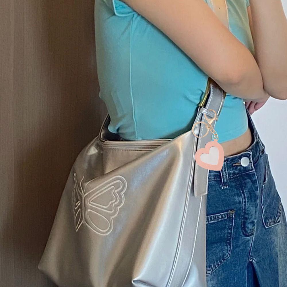Espelho Cosmético de Coração Trinket Chaveiro com Argola de Chave Maquiagem Mini Espelho Feminino Senhora Menina
