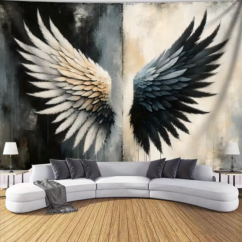 

2D Black White Angel Wings Live Streaming Background Cloth 47.2x31.5inch/120*80cm
