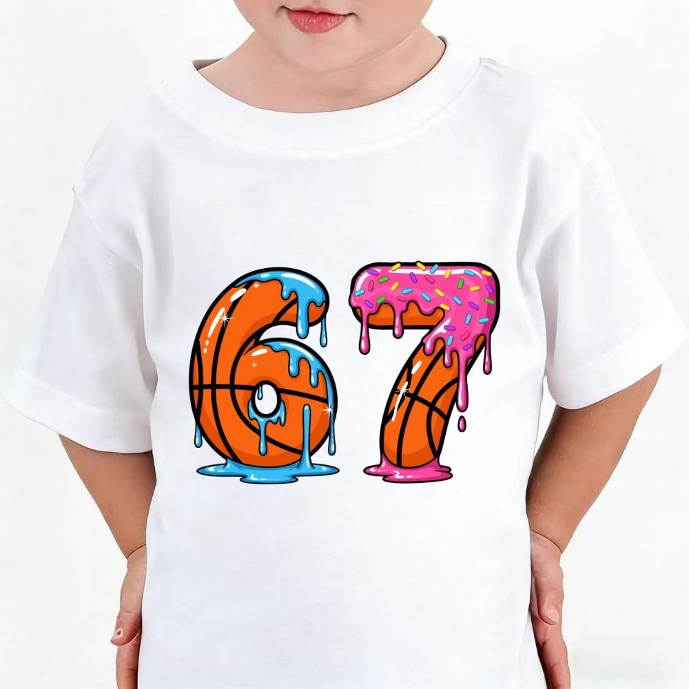 Printed T-shirt for girls/boys, solid color shirt, Christmas gift shirt, children's clothing, short sleeved top