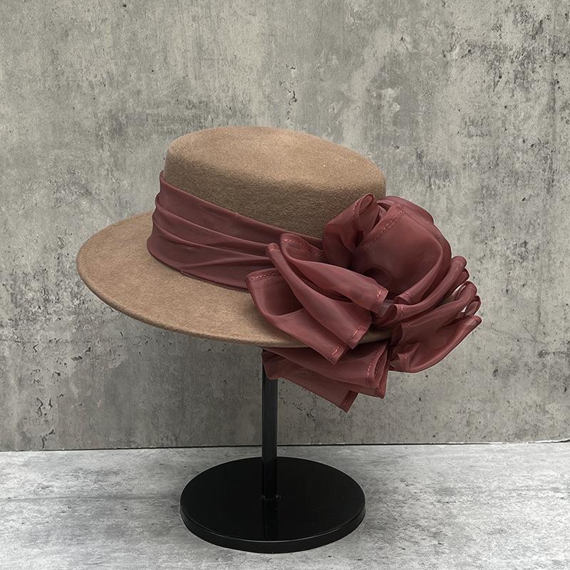 Bridal Photography Shows Face Small Wide Rim Bow Elegant Heel Makeup Versatile Wool Top Hat French Vintage Felt Hat