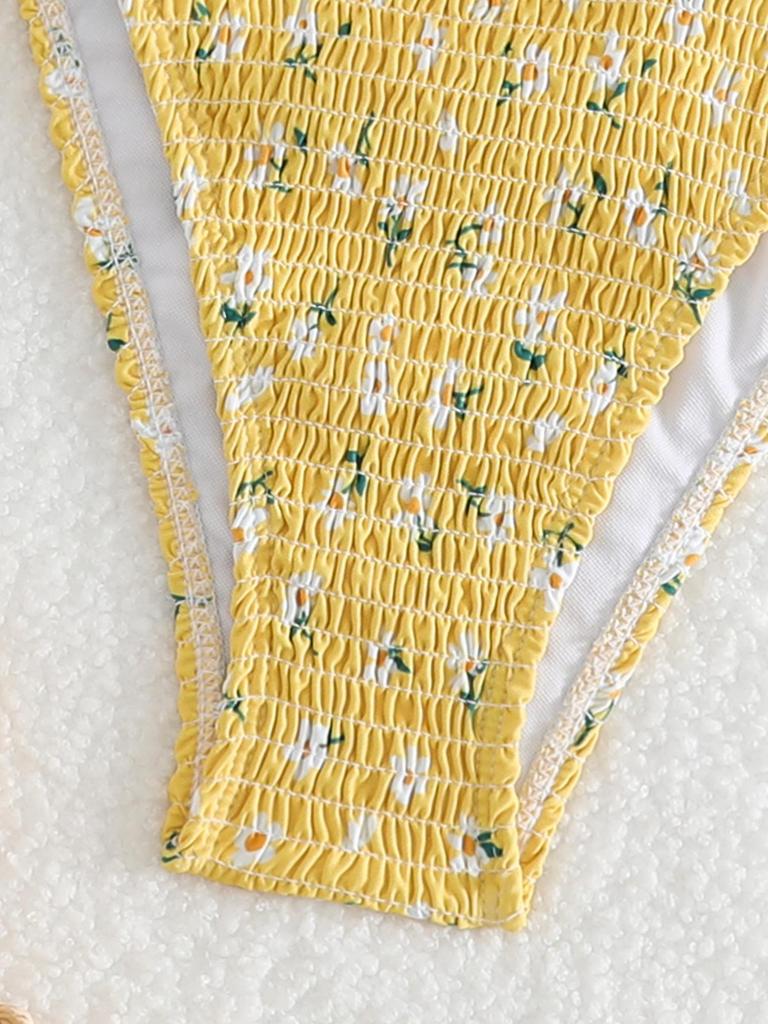 Women's Floral Halter Bikini Swimsuit - High-End European & American Resort Wear