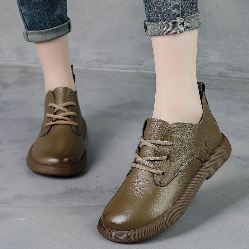 Retro Style Leather Ankle Boots for Wide Feet - Chunky Heel & Thick Sole