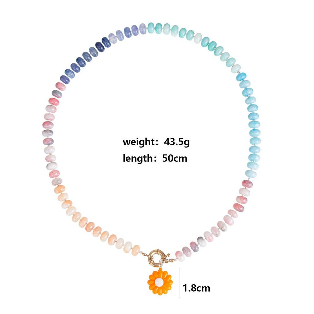 Handmade Flower Pendant Colored Beaded Neck Chain Ladies Beach Dopamine Necklace