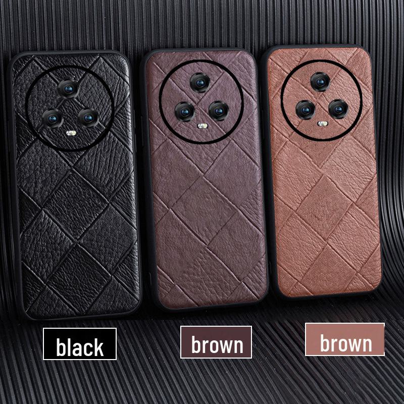 

Чехол из натуральной кожи с ромбовидным узором для мобильного телефона Honor Magic5 Pro - Ultimate Edition. Other models, please specify кофейный