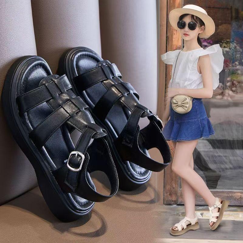 Kids T-strap Sandals for Girls 2025 Summer New Toddler Beach Roman Shoes Non-slip Versatile Chic Comfort Garden Wedding Footwear