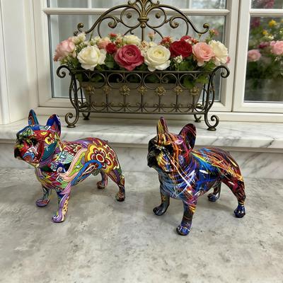 Graffiti French Bulldog Figurine Hand-Painted Artistic Dog Statue Resin Sculpture Living Room Office Home Desk Decoration Ornament