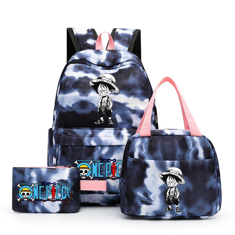 3Pcs/set Anime One Piece Anti-Theft Backpack Casual Daypack with Lunch Bag Pencil Case Back To School Daily Bookbag for Boy Girl Mochila Rucksack