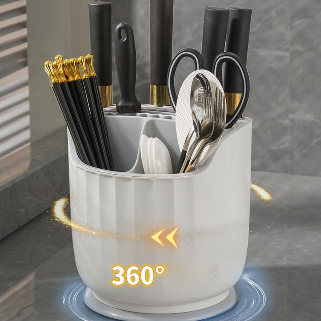 Rotating Utensil Holder Multiple Compartments Plastic Kitchen Counter Knife Chopstick Rack