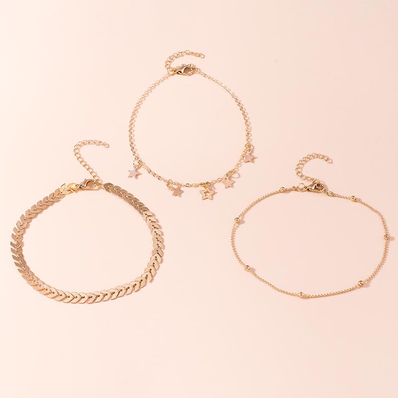 3pcs Gold Color Anklets Chain for Women Girls Multiple Layers Star Ankle Bracelet Summer Holiday Foot Jewelry Gift